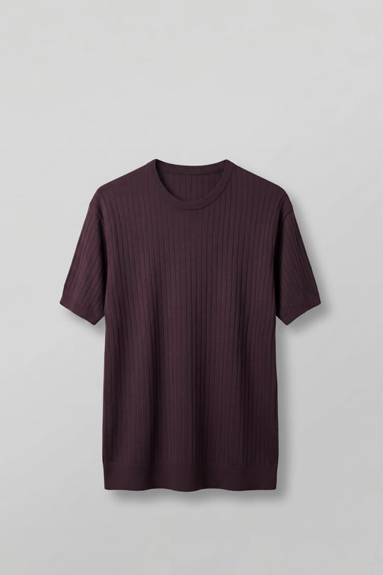 Erkek Regular Fit Fitilli Triko Bisiklet Yaka T-Shirt Bordo