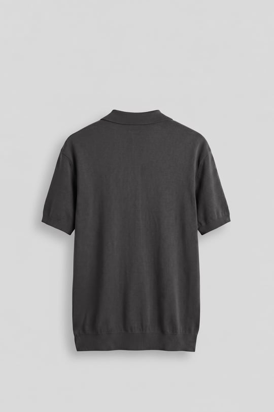 Erkek Regular Fit Örme Kumaş Basic Polo Yaka T-Shirt Füme