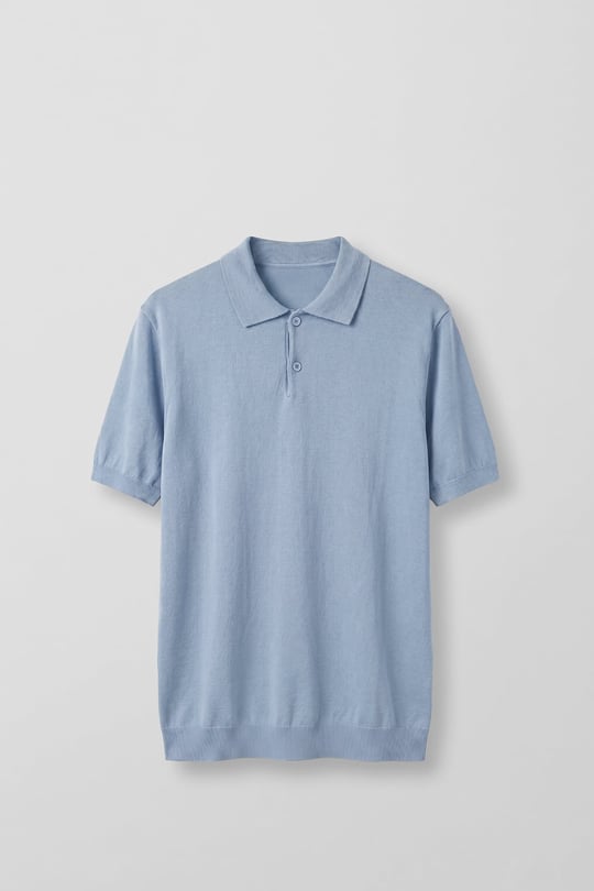 Erkek Regular Fit Örme Kumaş Basic Polo Yaka T-Shirt Açık Mavi