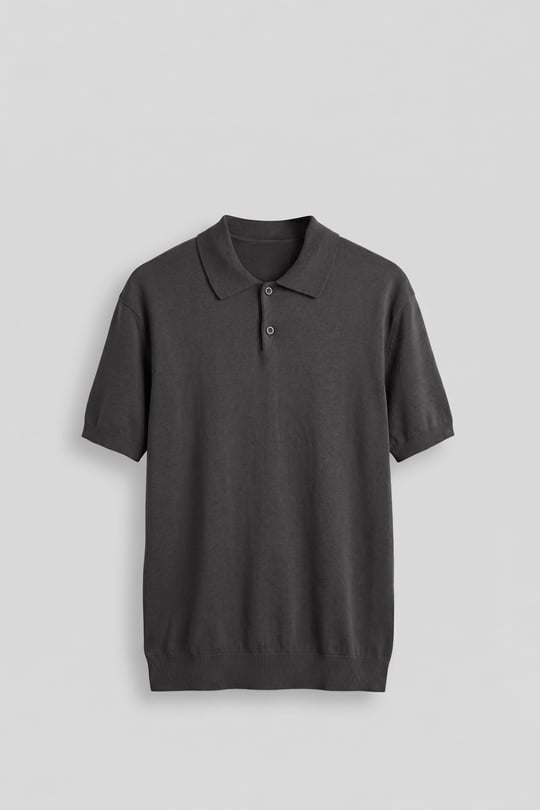 Erkek Regular Fit Örme Kumaş Basic Polo Yaka T-Shirt Füme