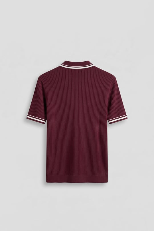 Erkek Regular Fit Pamuklu Kontrast Detaylı Polo Yaka T-Shirt Bordo