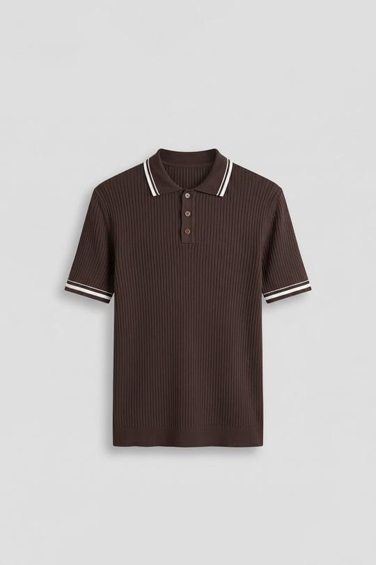 Erkek Regular Fit Pamuklu Kontrast Detaylı Polo Yaka T-Shirt Kahverengi