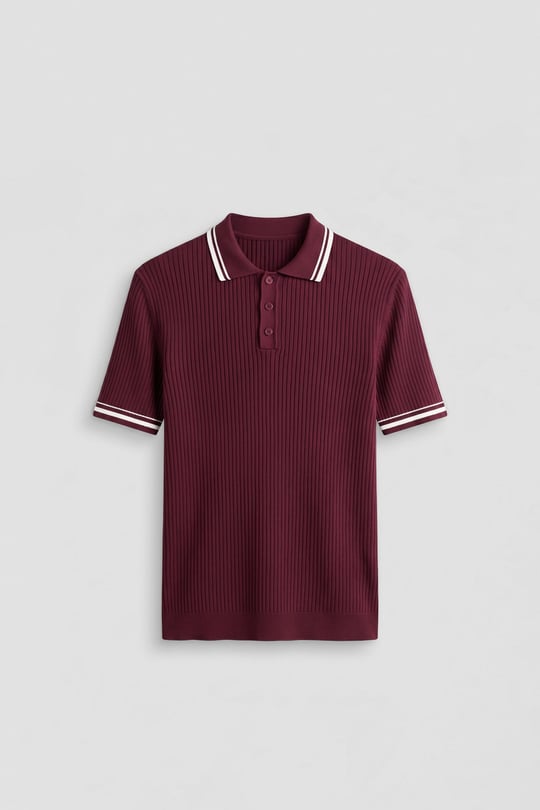 Erkek Regular Fit Pamuklu Kontrast Detaylı Polo Yaka T-Shirt Bordo