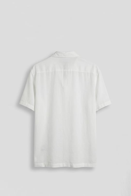 Erkek Relaxed Fit Açık Yaka Kısa Kollu Tencel Gömlek Beyaz