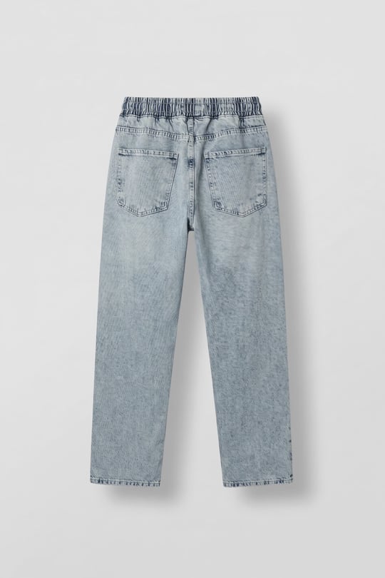 Erkek Relaxed Fit Beli Lastikli Jean Pantolon Açık Mavi