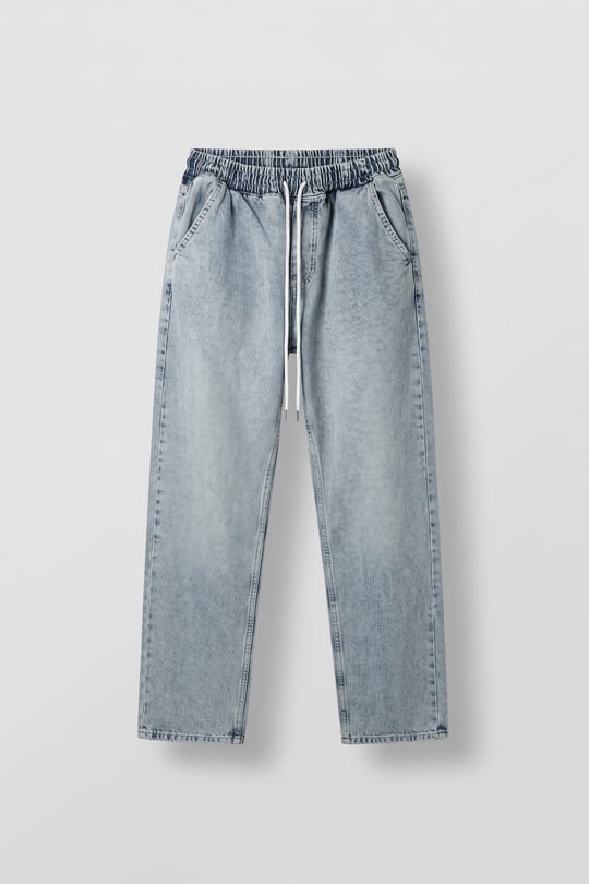 Erkek Relaxed Fit Beli Lastikli Jean Pantolon Açık Mavi