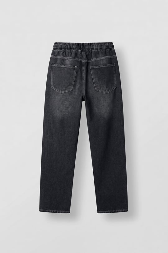 Erkek Relaxed Fit Beli Lastikli Jean Pantolon Siyah