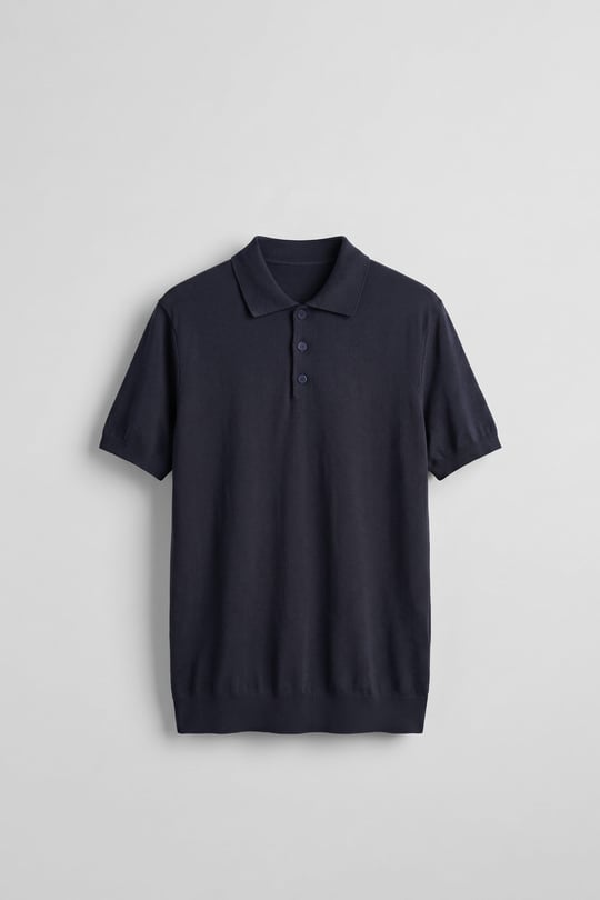 Erkek Relaxed Fit Dökümlü Polo Yaka Triko T-Shirt Lacivert