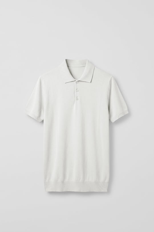 Erkek Relaxed Fit Dökümlü Polo Yaka Triko T-Shirt Beyaz