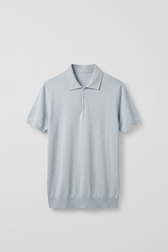Erkek Relaxed Fit Dökümlü Polo Yaka Triko T-Shirt Açık Mavi