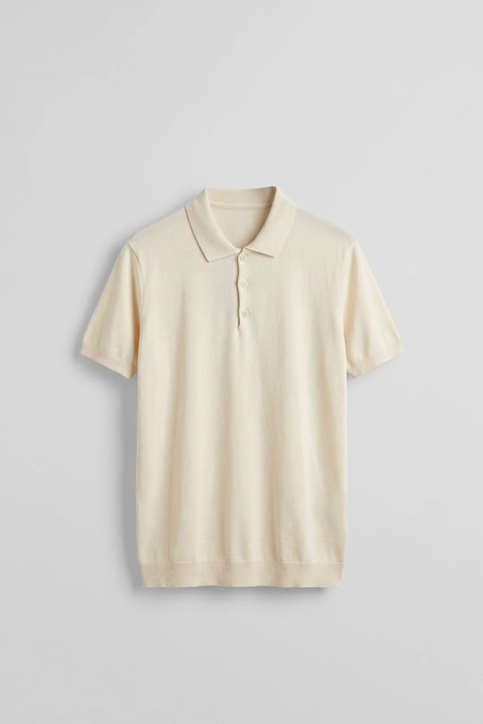 Erkek Relaxed Fit Dökümlü Polo Yaka Triko T-Shirt Bej