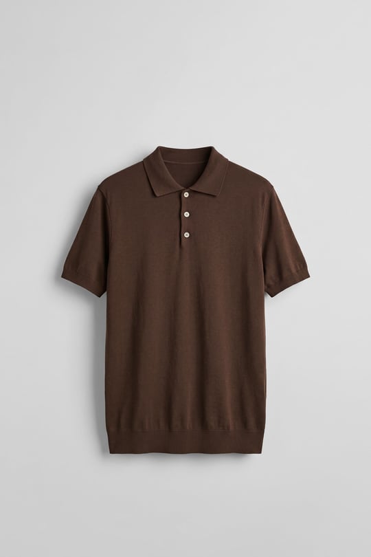 Erkek Relaxed Fit Dökümlü Polo Yaka Triko T-Shirt Kahverengi