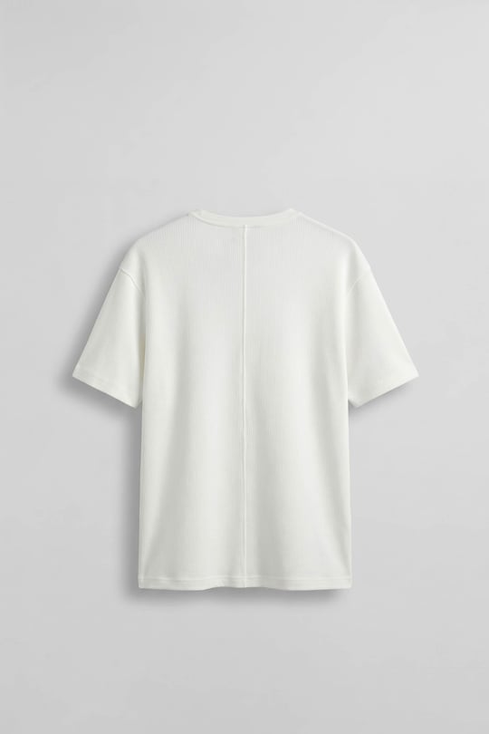 Erkek Relaxed Fit Fitilli Örme Düğmeli Yaka T-Shirt Beyaz