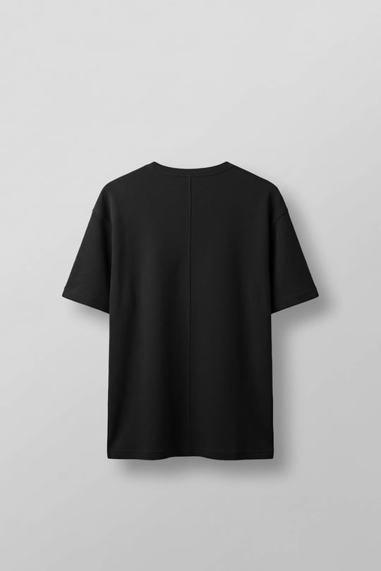 Erkek Relaxed Fit Fitilli Örme Düğmeli Yaka T-Shirt Siyah