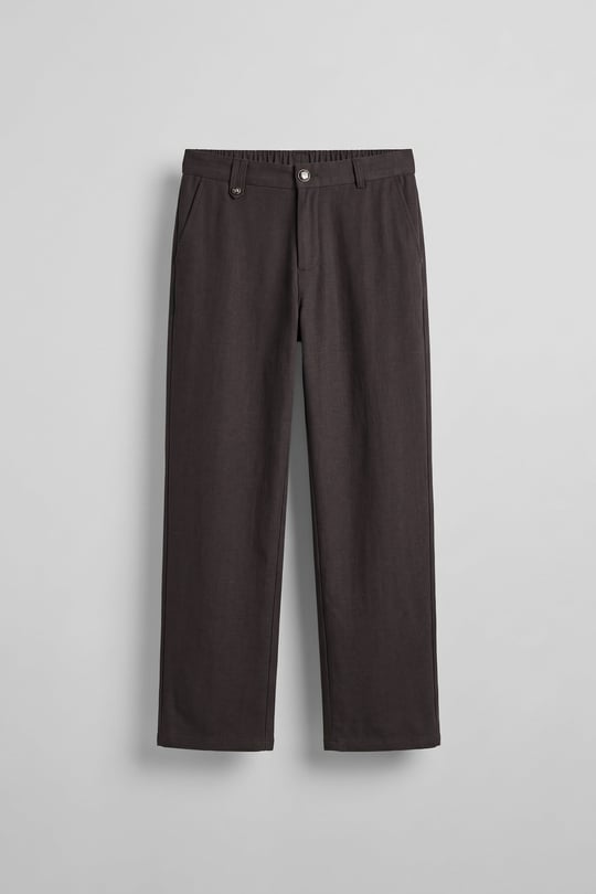 Erkek Relaxed Fit Keten Görünümlü Pantolon Koyu Kahve