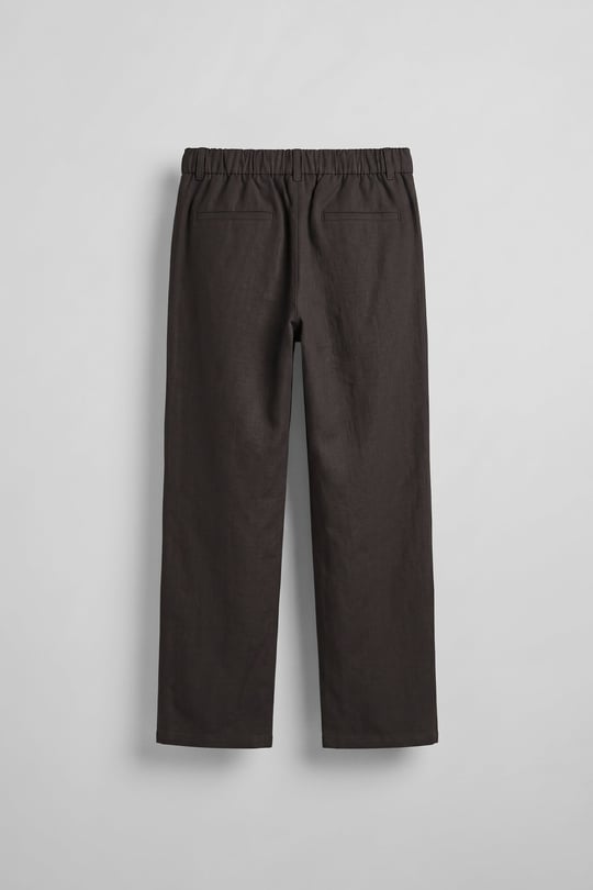 Erkek Relaxed Fit Keten Görünümlü Pantolon Koyu Kahve