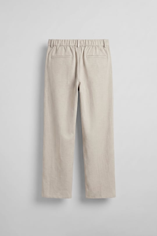 Erkek Relaxed Fit Keten Görünümlü Pantolon Ekru