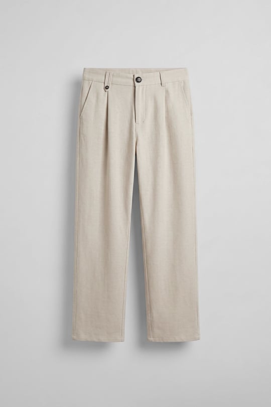 Erkek Relaxed Fit Keten Görünümlü Pantolon Ekru