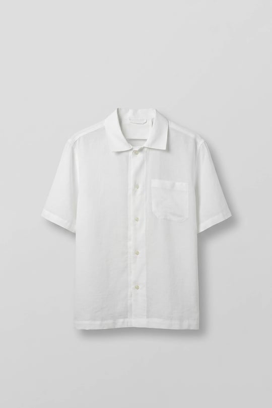 Erkek Relaxed Fit Kısa Kollu Cepli Tencel Gömlek Beyaz