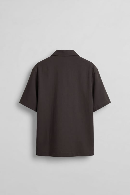 Erkek Relaxed Fit Kısa Kollu Cepli Tencel Gömlek Koyu Kahve
