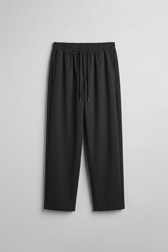 Erkek Relaxed Fit Lastikli Bel Pileli Pantolon Siyah