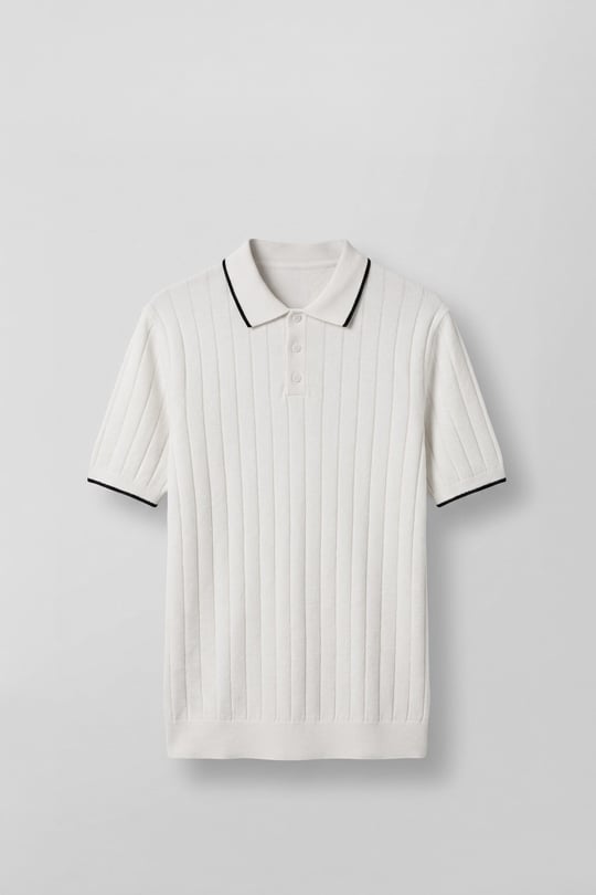 Erkek Relaxed Fit Pamuklu Havlu Polo Yaka Triko T-Shirt Ekru