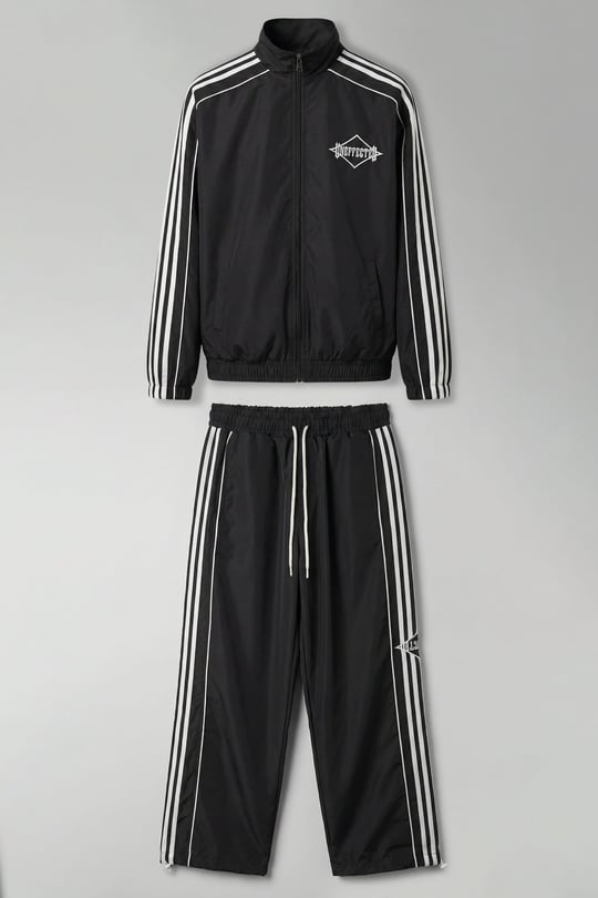 Erkek Relaxed Fit Şeritli Spor Eşofman Takımı Siyah