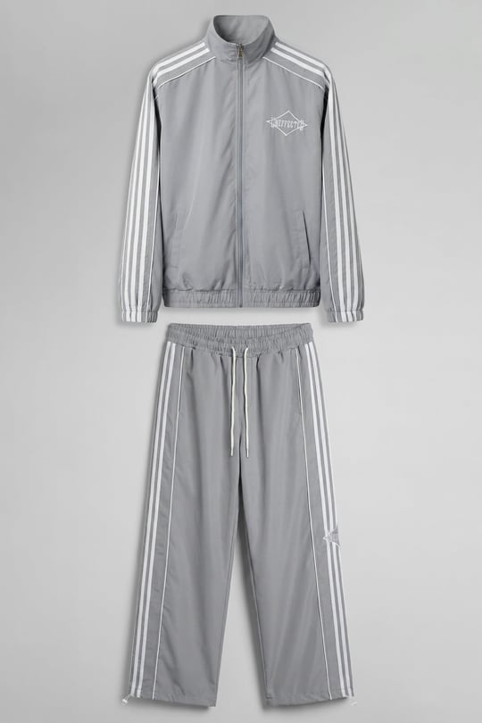 Erkek Relaxed Fit Şeritli Spor Eşofman Takımı Gri