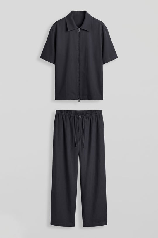 Erkek Relaxed Fit Tencel Fermuarlı Gömlek Pantolon Takımı Lacivert