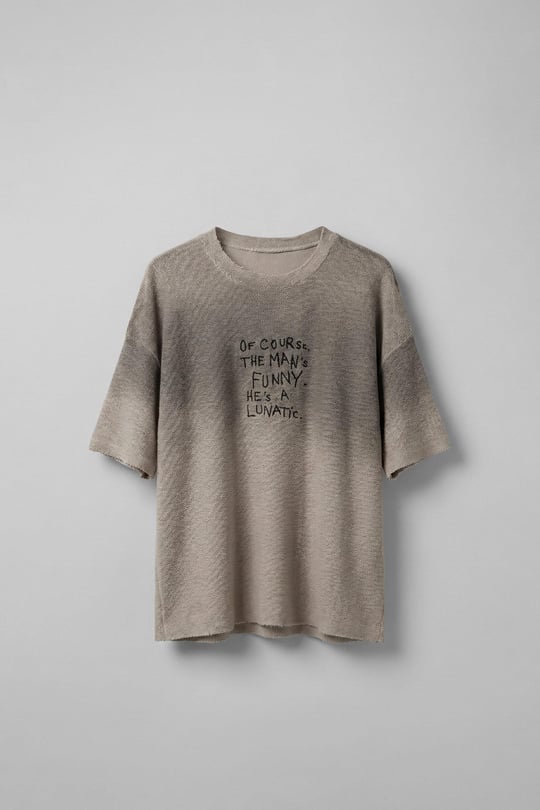 Erkek Renk Geçişli İşlemeli Oversize Dokulu T-Shirt Taş