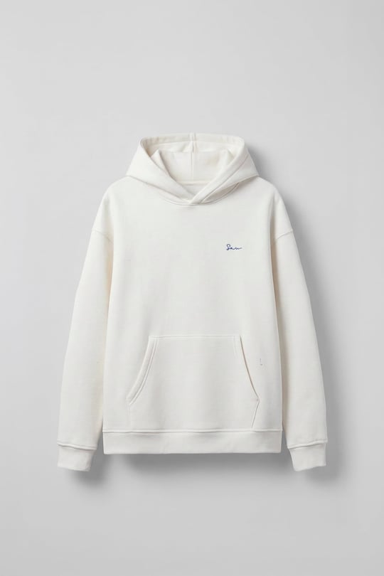 Erkek Sırt Yamalı Oversize Premium Kumaş Hoodie Beyaz