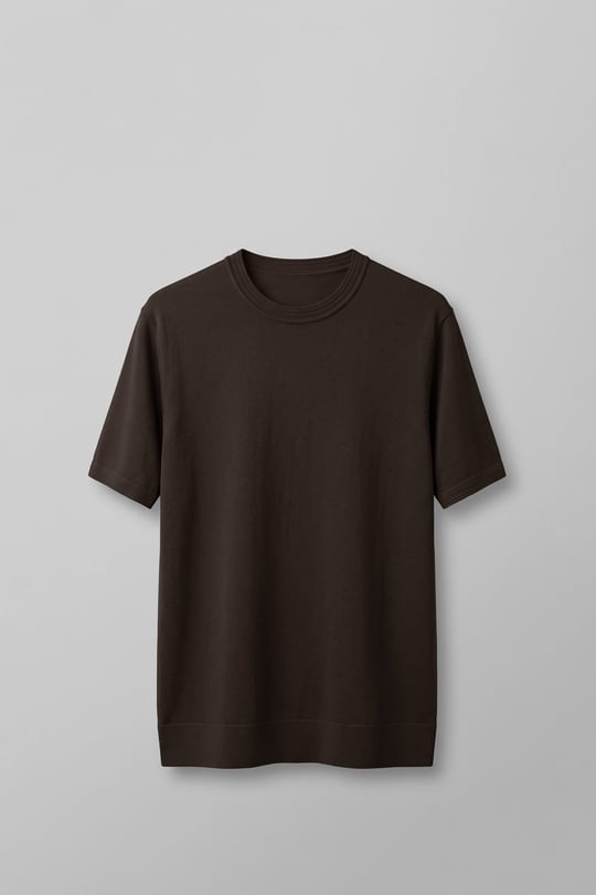 Erkek Slim Fit Bisiklet Yaka Triko Yaka T-Shirt Kahverengi