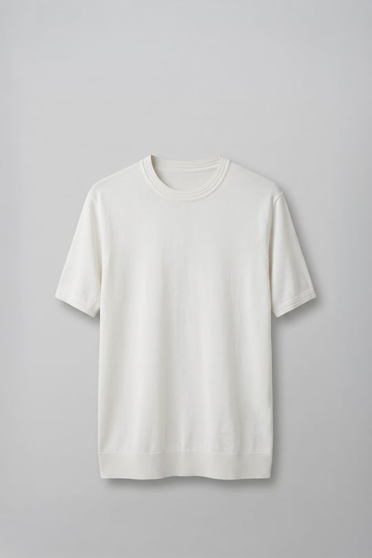 Erkek Slim Fit Bisiklet Yaka Triko Yaka T-Shirt Ekru