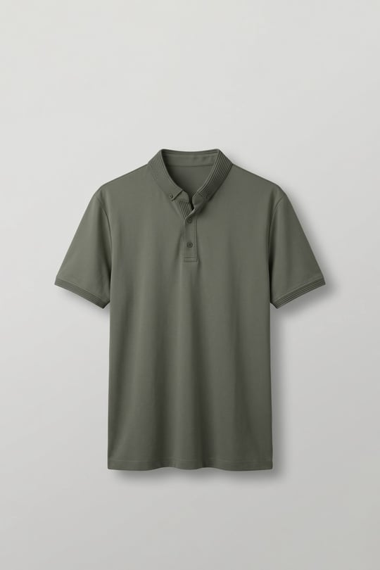 Erkek Slim Fit Düğmeli Triko Yaka Polo T-Shirt Haki