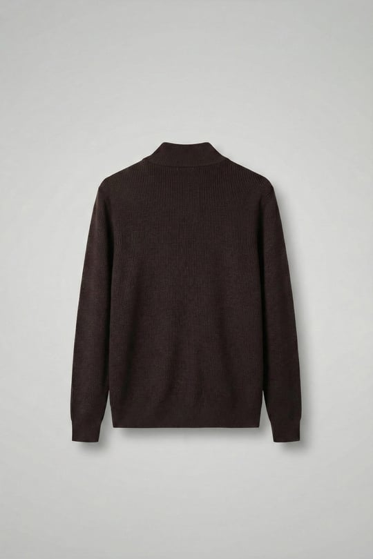 Erkek Slim Fit Fermuarlı Dik Yaka Fitilli Triko Hırka Kahverengi