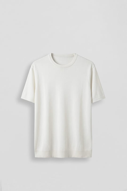 Erkek Slim Fit Triko Bisiklet Yaka Basic T-Shirt Ekru