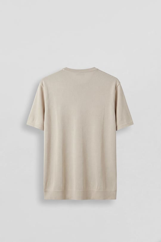 Erkek Slim Fit Triko Bisiklet Yaka Basic T-Shirt Bej