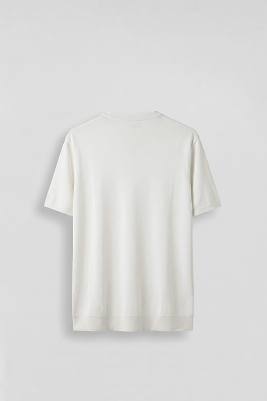 Erkek Slim Fit Triko Bisiklet Yaka Basic T-Shirt Ekru