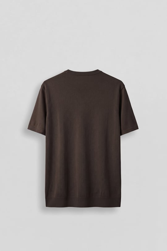 Erkek Slim Fit Triko Bisiklet Yaka Basic T-Shirt Kahverengi