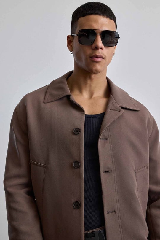 Erkek Smart Casual Relaxed Fit Düğmeli Ceket Kahverengi