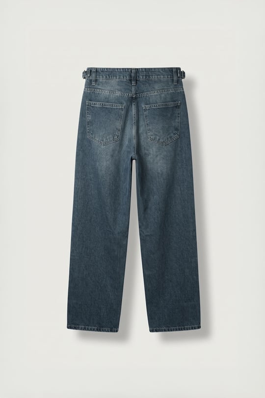 Erkek Süper Baggy Kemer Tokalı Yıkamalı Jean Lacivert