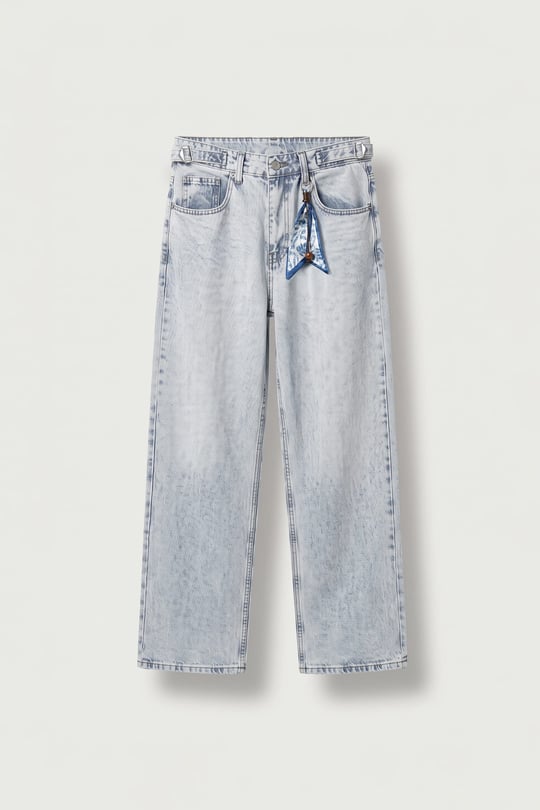 Erkek Süper Baggy Kemer Tokalı Yıkamalı Jean Buz Mavi