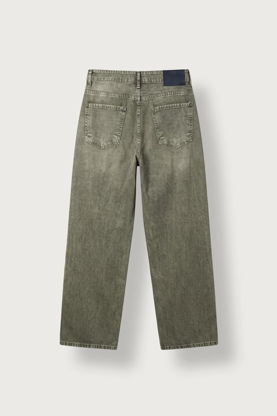 Erkek Süper Baggy Yıkamalı Jean Pantolon Haki Yeşil