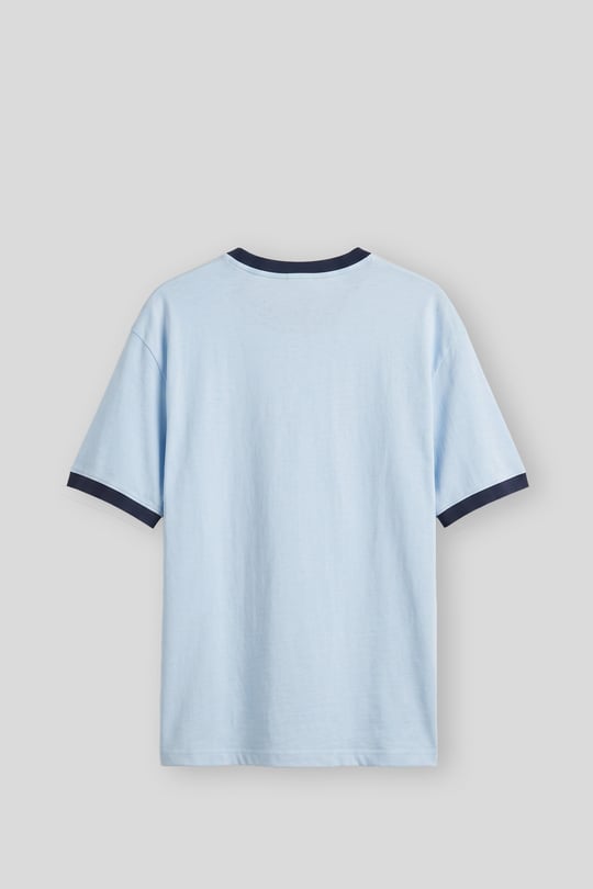 Erkek Süper Oversize LA Baskılı Kontrast Yaka T-Shirt Bebek Mavi