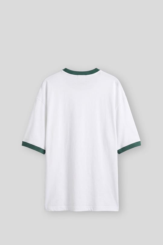 Erkek Süper Oversize LA Baskılı Kontrast Yaka T-Shirt Beyaz