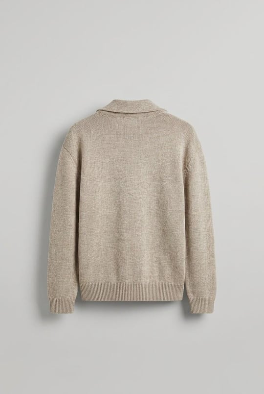 Erkek Yarım Fermuarlı Premium Kumaş Oversize Kazak Bej