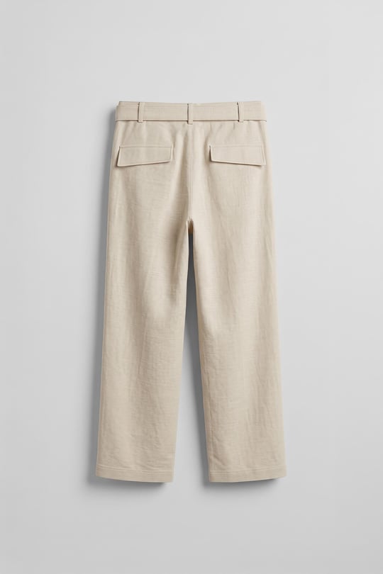 Erkek Yüksek Bel Kuşaklı Pamuklu Baggy Pantolon Bej