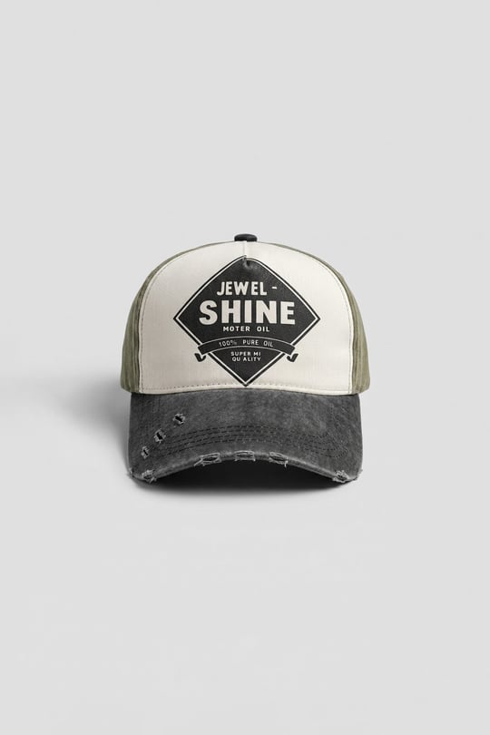Unisex Eskitme Yıkamalı Shine Retro Baskılı Şapka Haki Yeşil