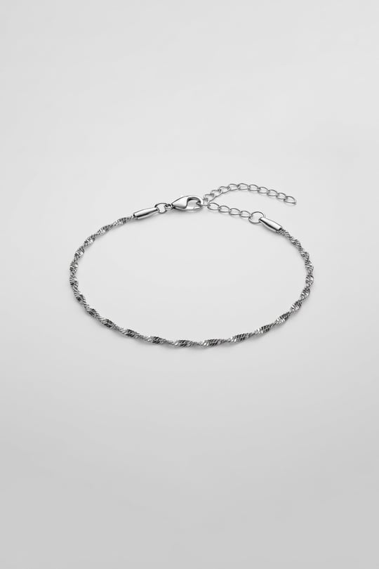 Unisex İnce Burgu Çelik Zincir Bileklik Gümüş