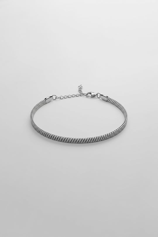 Unisex İnce Yassı Çelik Zincir Bileklik Gümüş